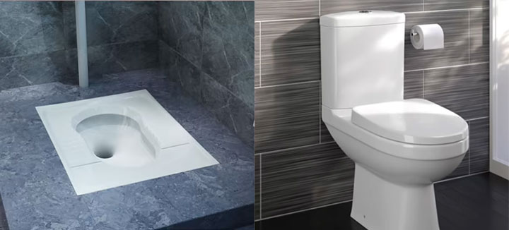 Left: Pan or low commode  Right: High commode